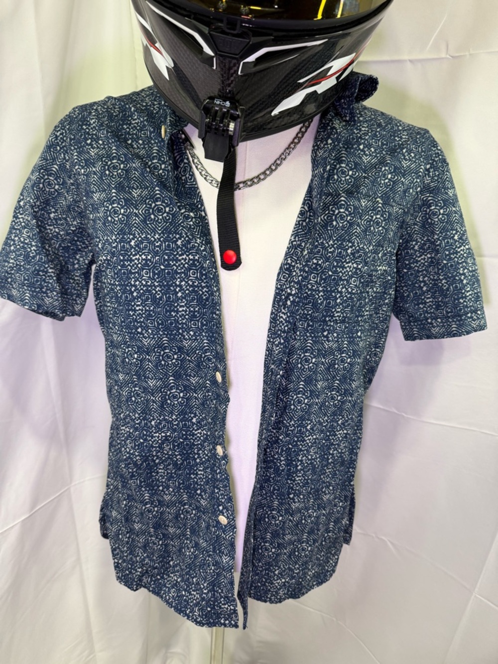 Banana Republic Navy and White Geometric Short Sleeve Shirt